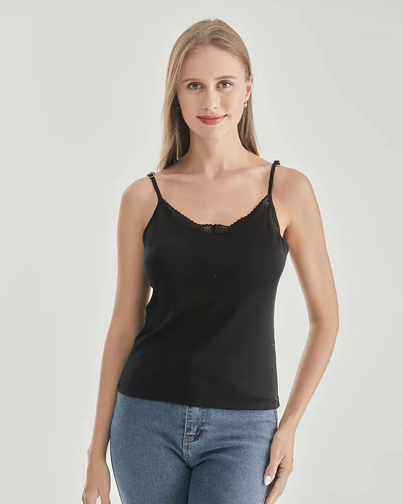 Women's Lace Silk Knitted Camisole  V-Neck Silk Blend Tank Top with Adjustable Straps,Stretchy & Stylish Layering Top