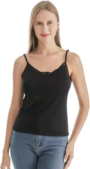 Women's Lace Silk Knitted Camisole  V-Neck Silk Blend Tank Top with Adjustable Straps,Stretchy & Stylish Layering Top