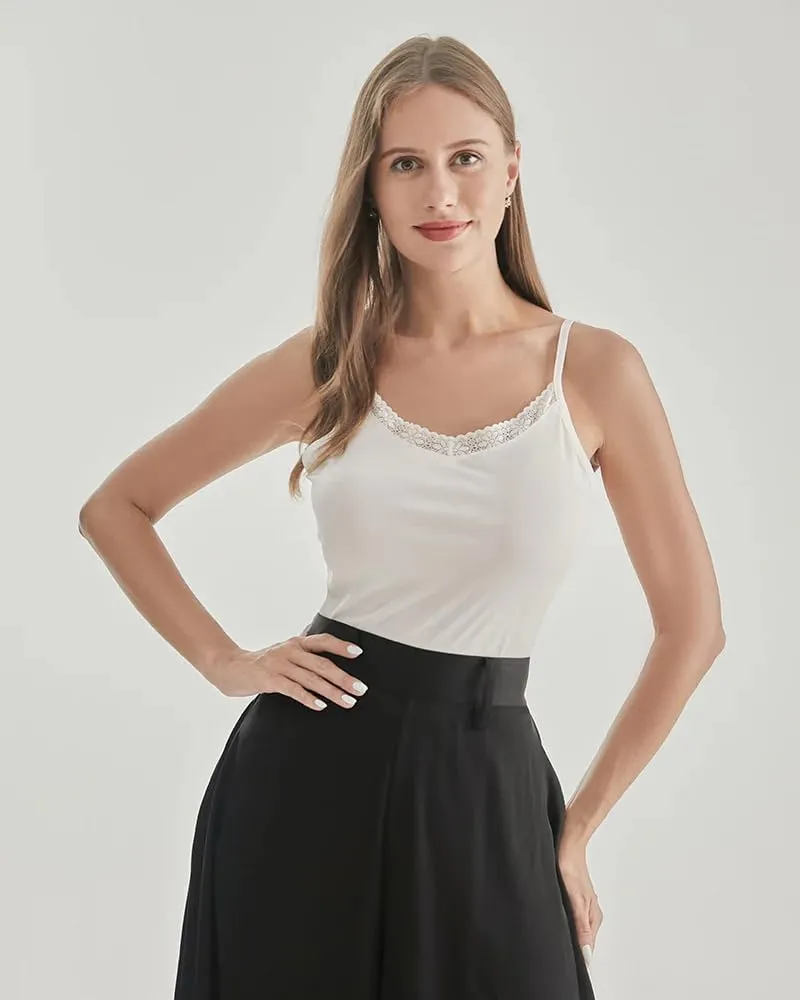 Women's Lace Silk Knitted Camisole  V-Neck Silk Blend Tank Top with Adjustable Straps,Stretchy & Stylish Layering Top