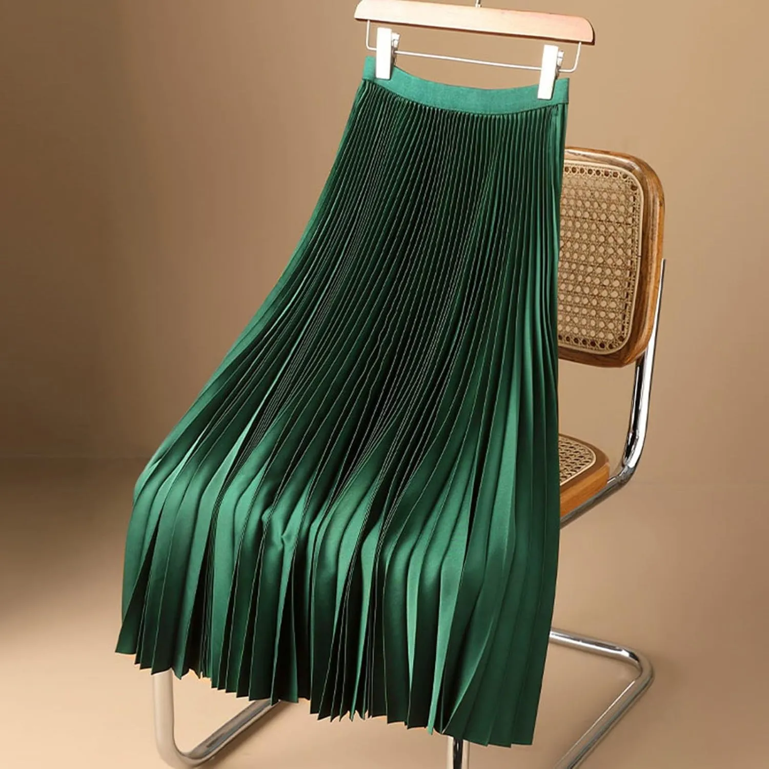 Womens Maxi Skirts 2025 Summer Trendy Ruffle Pleated Skirt High Waisted Comfy Long Skirt Casual Versatile Satin Skirts