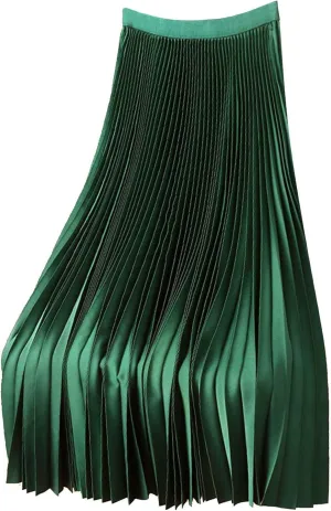Womens Maxi Skirts 2025 Summer Trendy Ruffle Pleated Skirt High Waisted Comfy Long Skirt Casual Versatile Satin Skirts