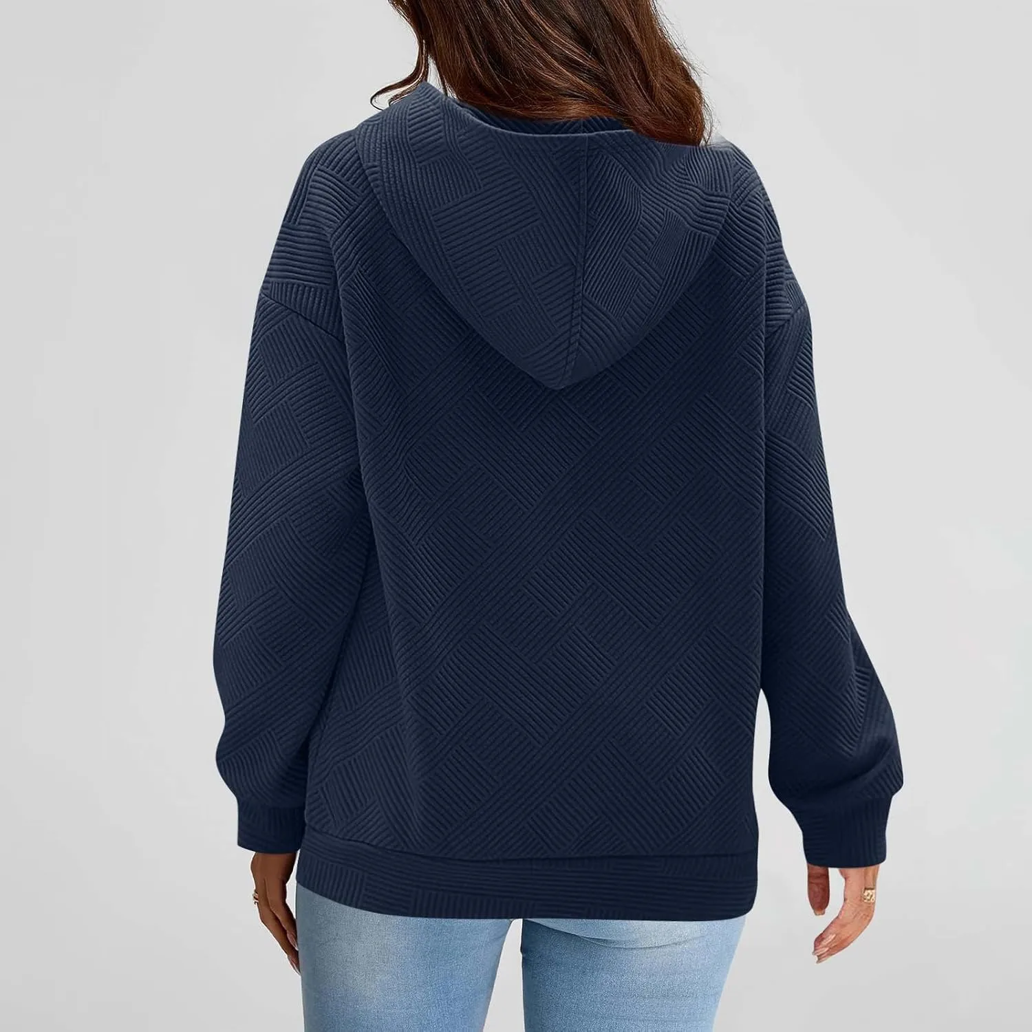 Womens Oversized Hoodie Jacket Fall Fashion 2024 Zip Up Long Sleeve Textured Hooded Sweatshirt Lightweight Jackets
