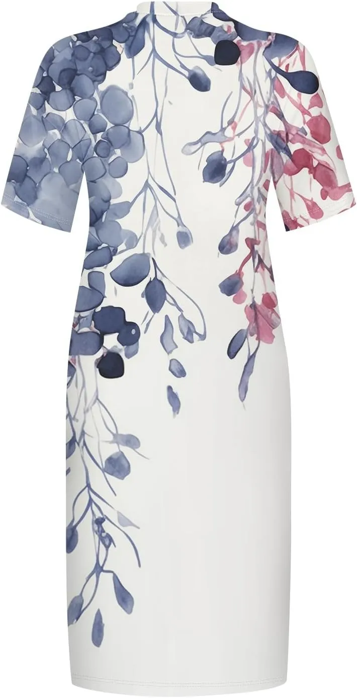 Women's Plus Size Dresses for Curvy Summer V Neck Short Sleeve Solid Midi Oversized T Shirt Dresses, L-5XL