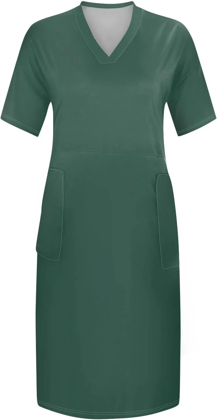Women's Plus Size Dresses for Curvy Summer V Neck Short Sleeve Solid Midi Oversized T Shirt Dresses, L-5XL
