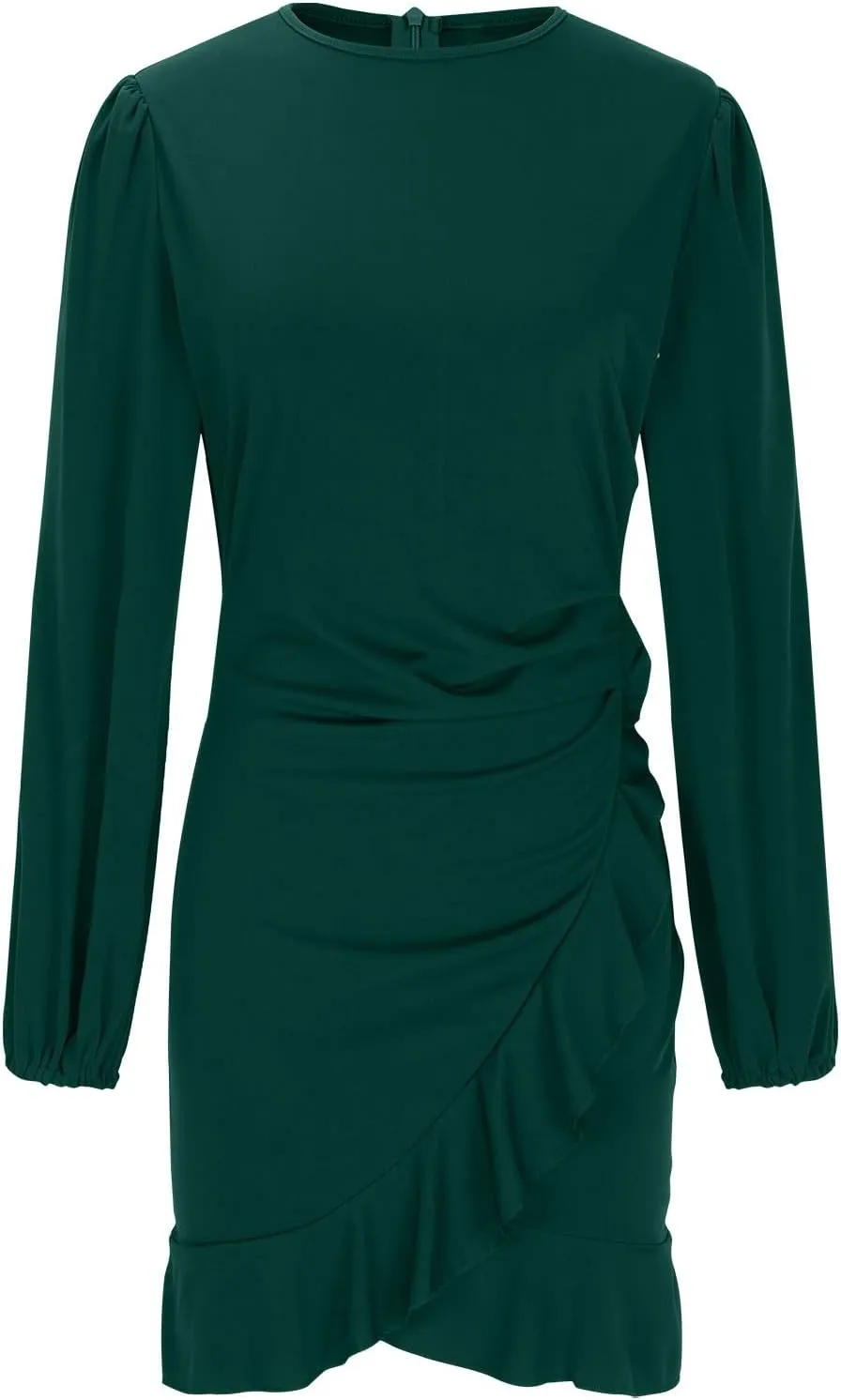 Women's Ruched Bodycon Dress Lantern Long Sleeve Ruffle Pencil Dress Comfy Cocktail Party Wedding Guest Mini Dresses