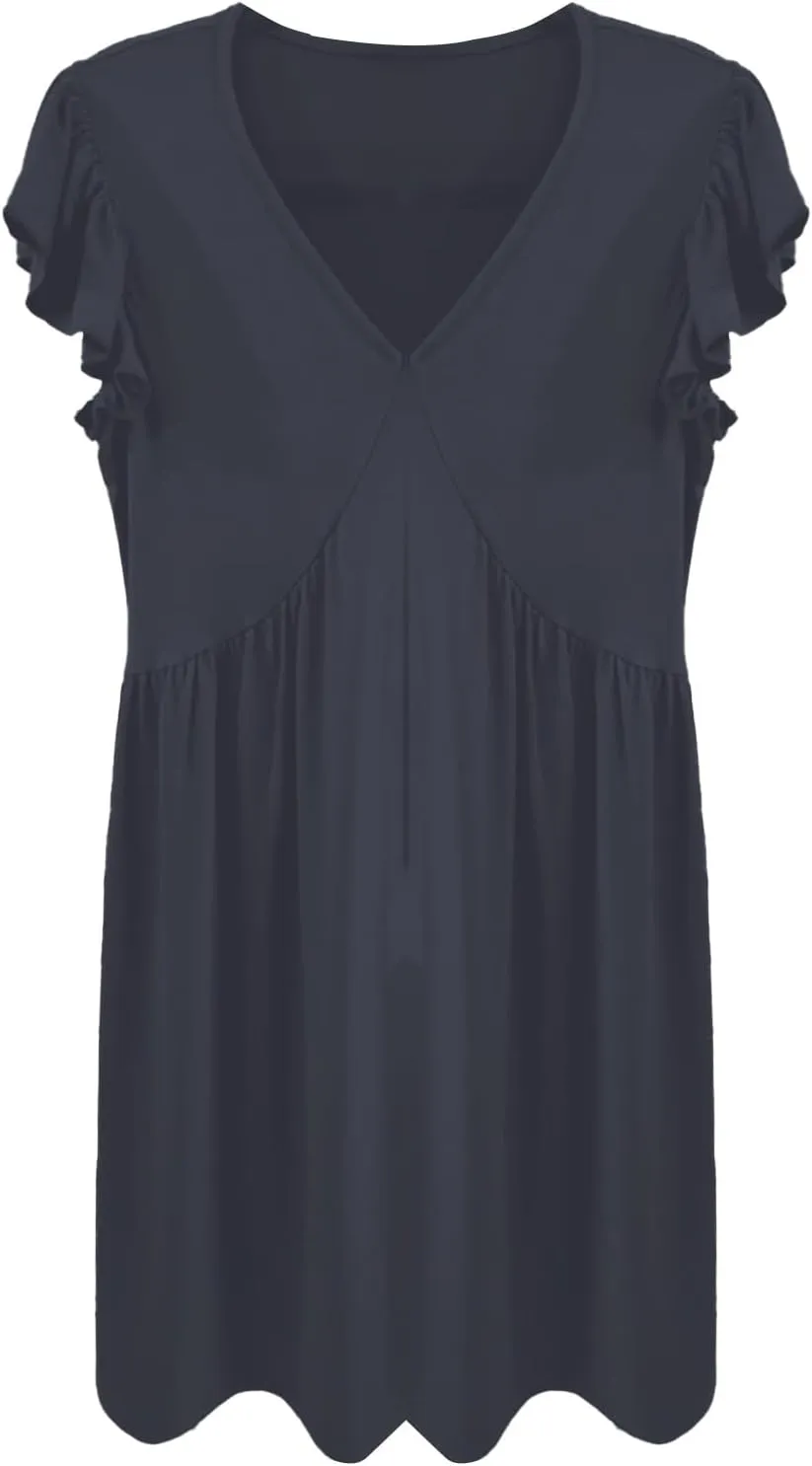Women's Summer Dresses 2025 Beach Casual Deep V Neck Loose Sundress Ruffle Sleeve Mini Dress