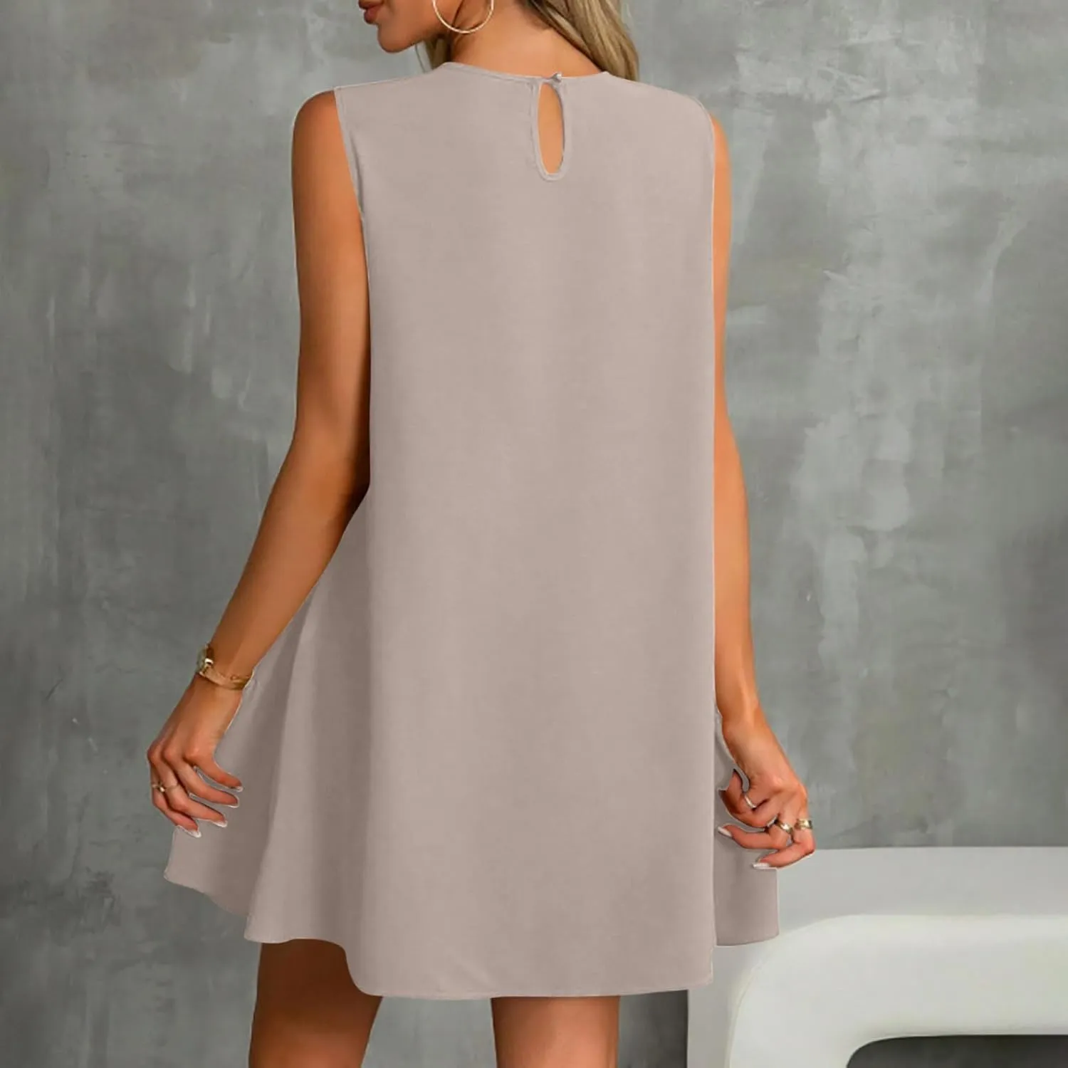 Womens Summer Dresses Casual Sleeveless Ruffle Hem Mini Dress Crewneck T Shirt Sundresses 2025 Loose Vacation Dress