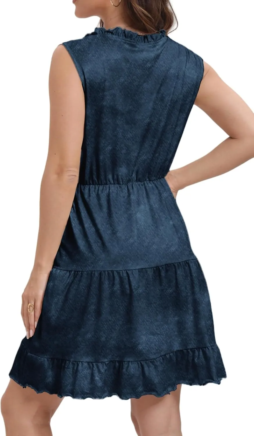 Women's Summer Sleeveless Casual Tie Dye V-Neck Tiered Tank Dress 2025 Ruffle Beach Vacation T-Shirt Mini Dress