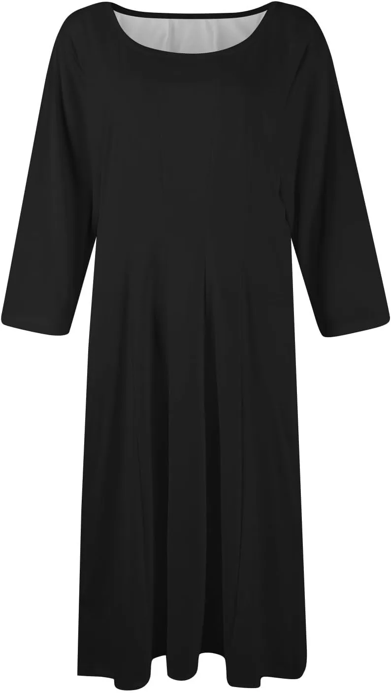 Women's Sun Dresses 2025 Vacation Summer Casual Loose Trendy 3/4 Sleeve Solid Color Midi Dress Plus Size, S-3XL