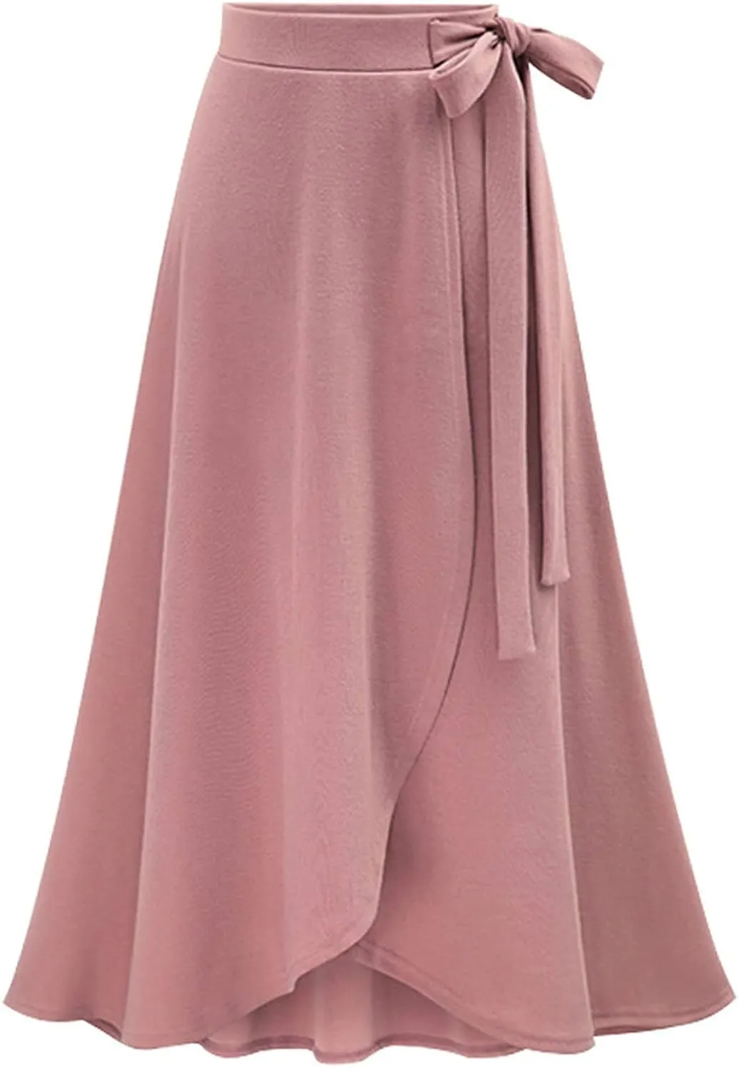 YULUOSHA Women's Casual A-Line High Waist Stretched Bow Tie Pleated Swing Long Flared Midi Maxi Skirt