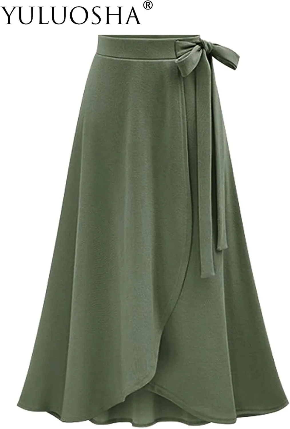YULUOSHA Women's Casual A-Line High Waist Stretched Bow Tie Pleated Swing Long Flared Midi Maxi Skirt