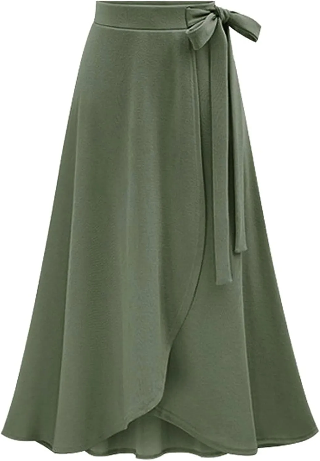 YULUOSHA Women's Casual A-Line High Waist Stretched Bow Tie Pleated Swing Long Flared Midi Maxi Skirt