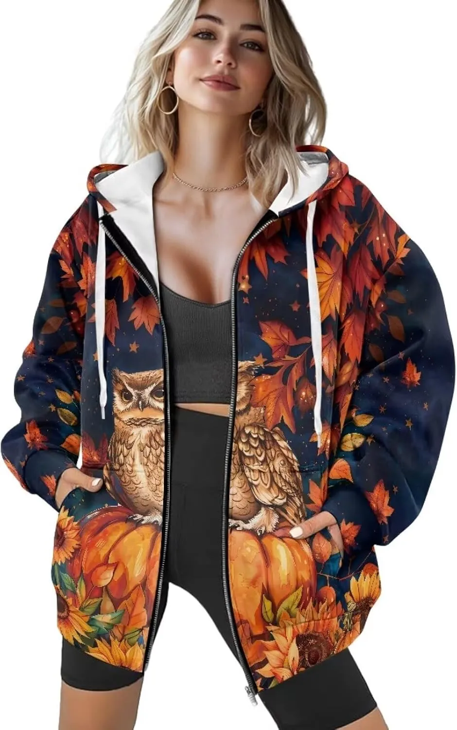 Zip Up Hoodies for Women Lightweight Hooded Jacket Oversized Sweatshirt with Pocket