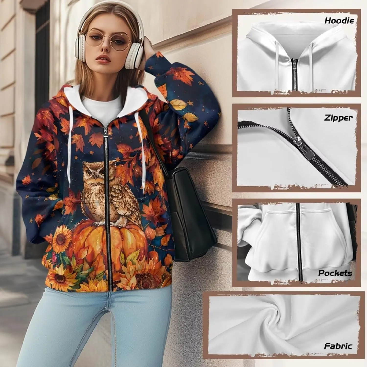 Zip Up Hoodies for Women Lightweight Hooded Jacket Oversized Sweatshirt with Pocket