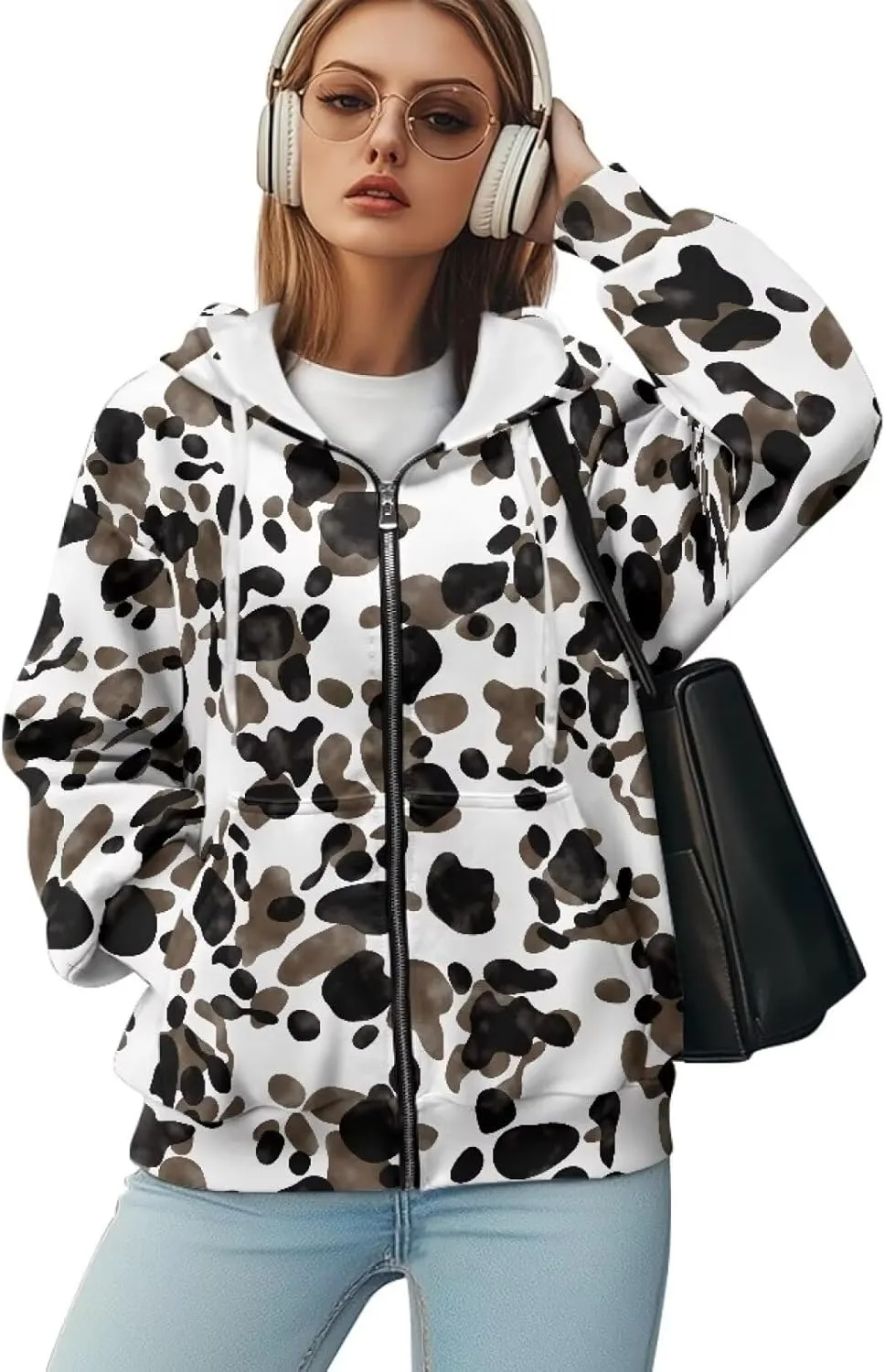 Zip Up Hoodies for Women Lightweight Hooded Jacket Oversized Sweatshirt with Pocket