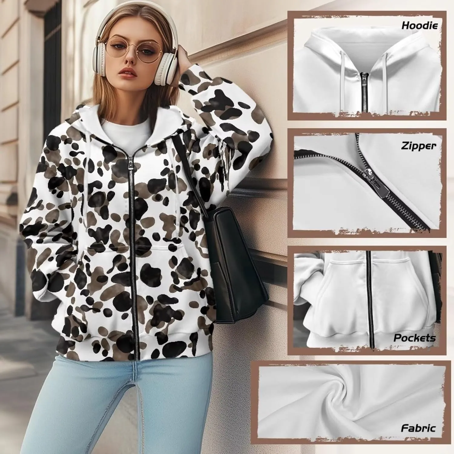 Zip Up Hoodies for Women Lightweight Hooded Jacket Oversized Sweatshirt with Pocket