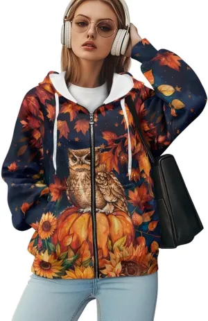 Zip Up Hoodies for Women Lightweight Hooded Jacket Oversized Sweatshirt with Pocket
