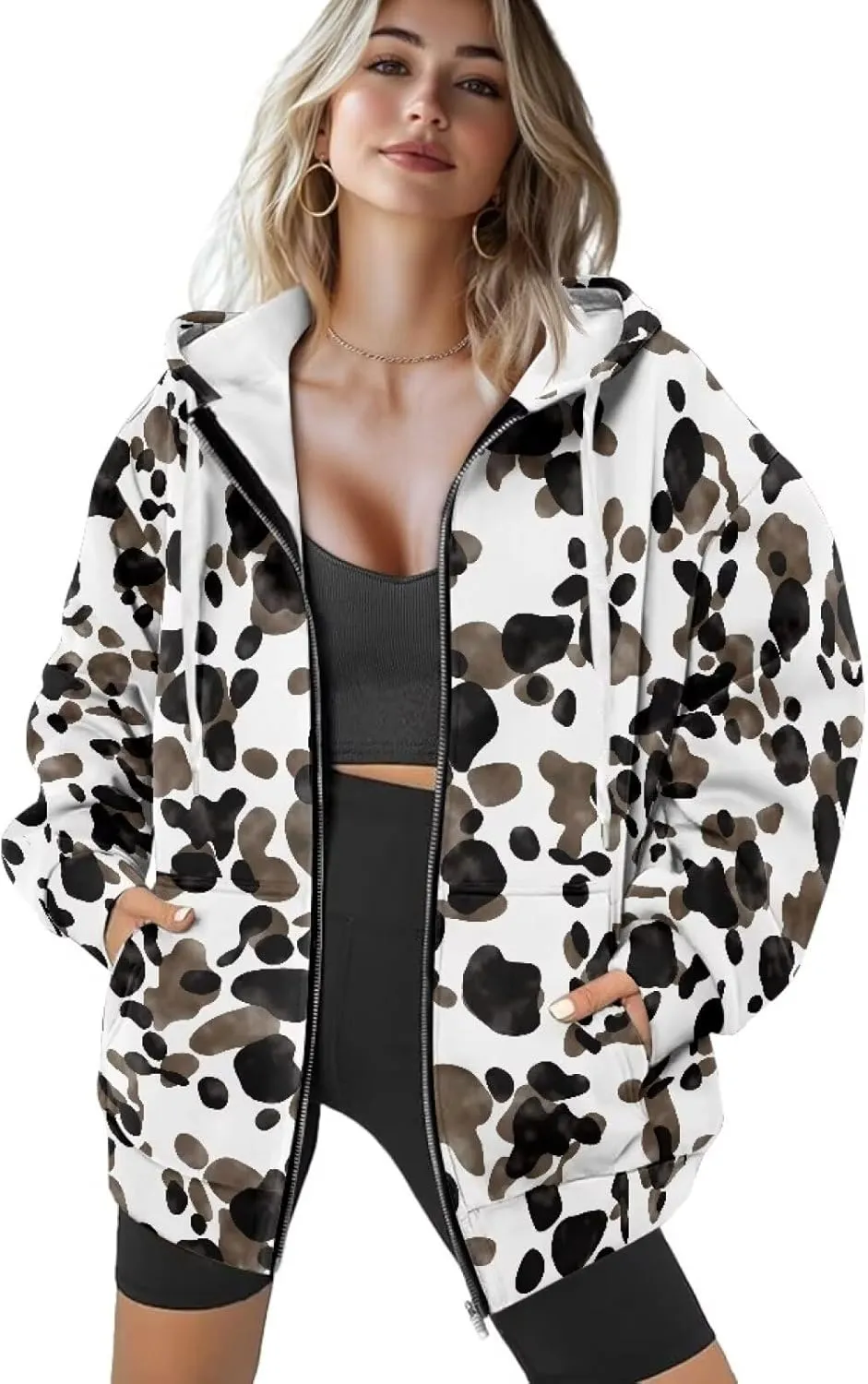 Zip Up Hoodies for Women Lightweight Hooded Jacket Oversized Sweatshirt with Pocket